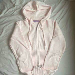 pink knit zip up cardigan hoodie